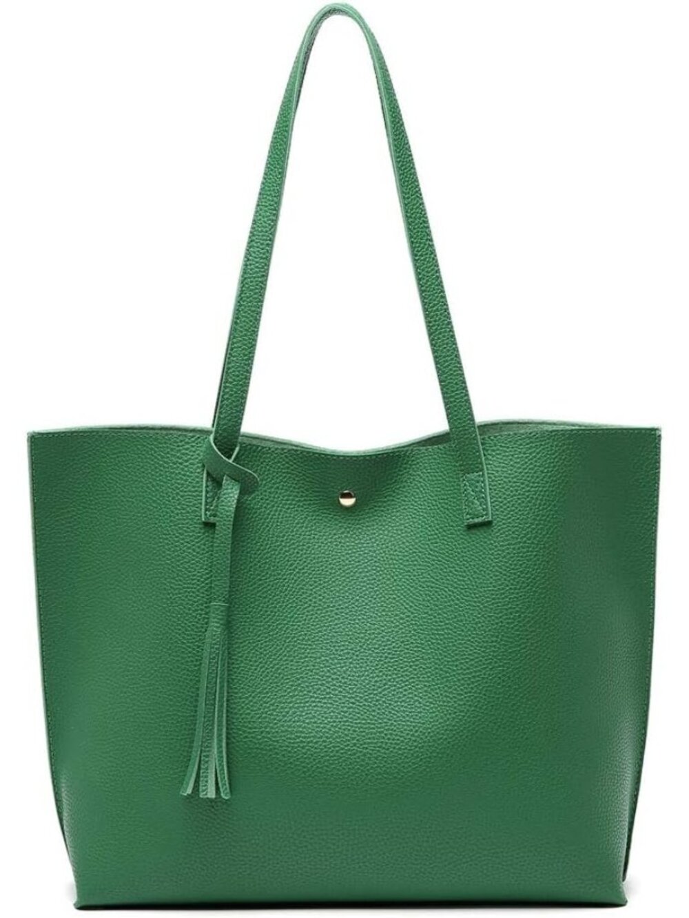 Women’s Forest Green Soft Faux Leather Tote Bag Tassel Large Shoulder Purse